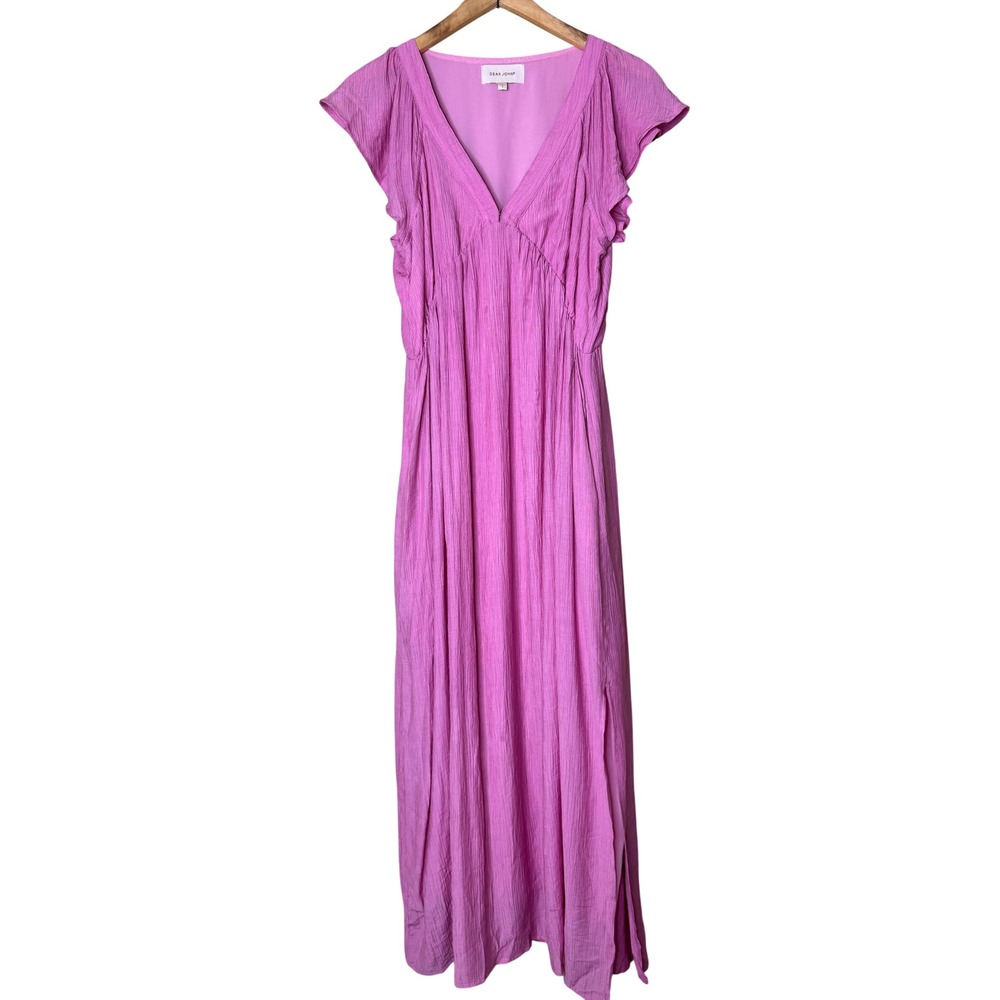 Dear John Womens Pink Crinkle V-Neck Flutter Sleeve Maxi Dress RDR5092G7FPK S